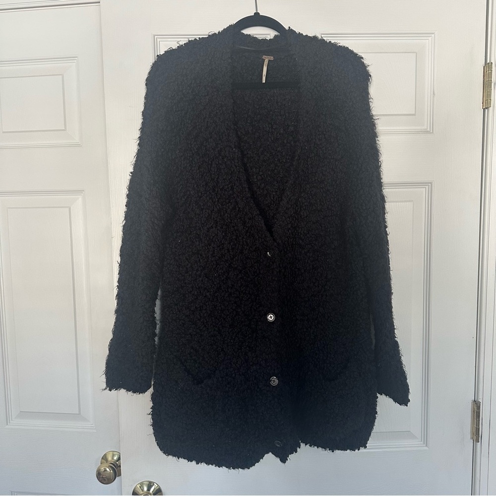 Free People Black Boucle Cardigan Sweater